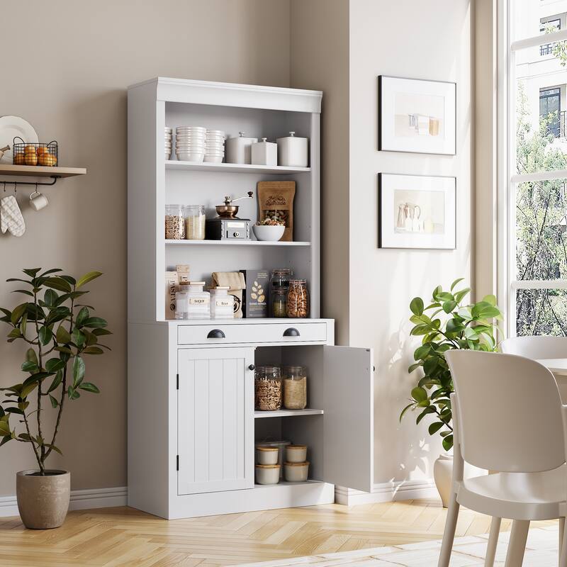 Bookcases with 2 Doors and 1 Drawer, Floor Standing Display Storage with Open Shelves - 35.8x22.4x83.4in