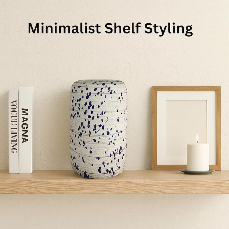 Aria Home Abstract Ceramic Vase With Blue Splatter Modern Home Decor