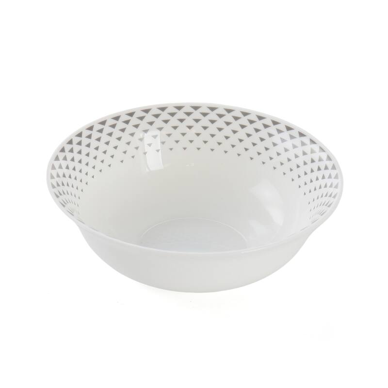 12 Piece Opal Glass Dinnerware Set in White With Grey Accents