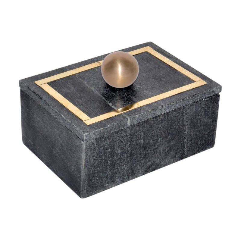 Rectangular Marble Storage Box with Knob - 7" - Black and Gold