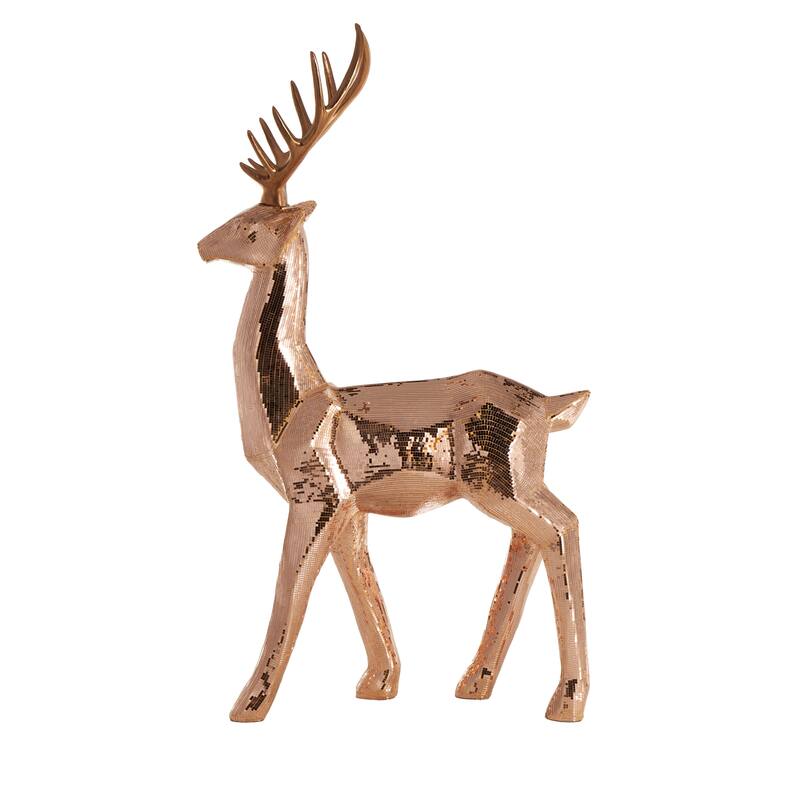 Silver or Copper Fiberglass Floor Reindeer Christmas Sculpture with Mosaic Pattern