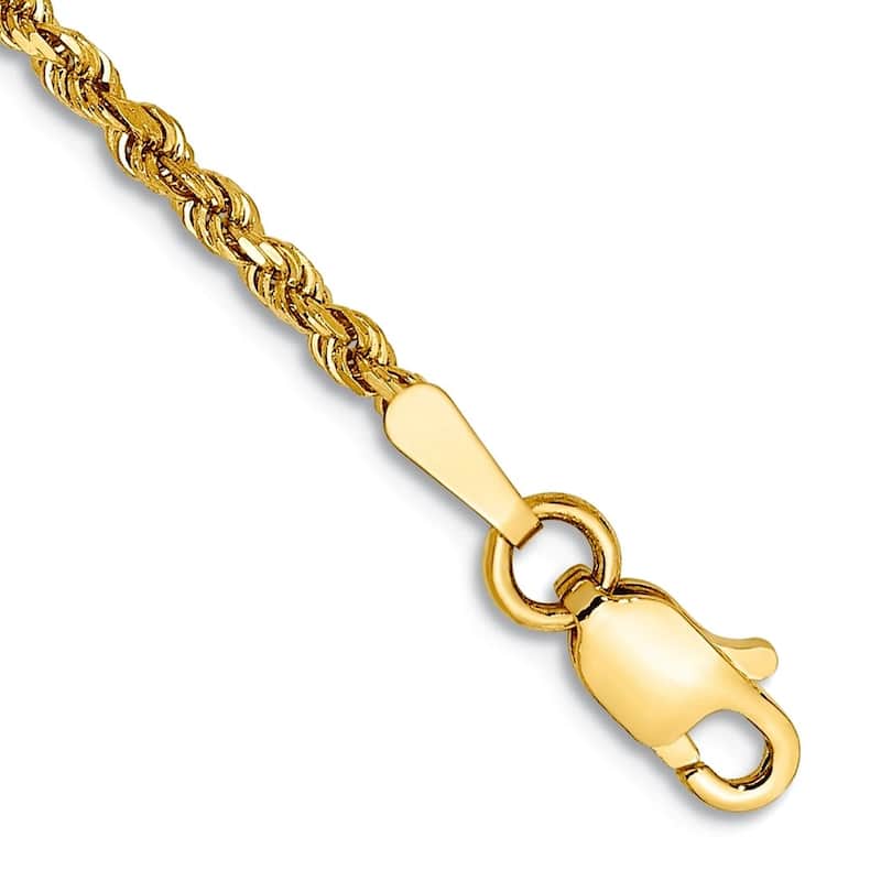 Curata Solid Yellow, White or Rose Gold 10" 1.5mm Diamond-Cut Rope Chain Anklet (10k or 14k) - 10k - Yellow