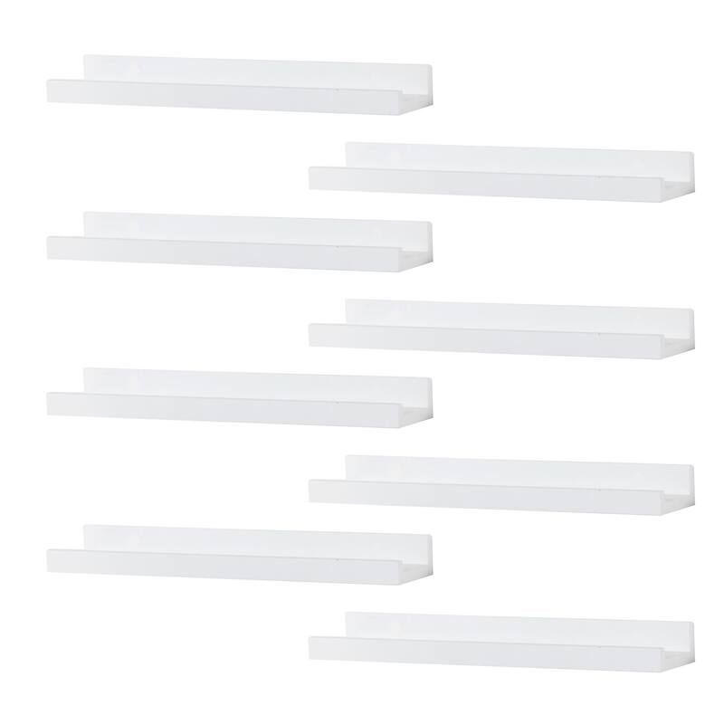 Wallniture Denver 17" Floating Shelves for Kids Room Decor, White Bookshelf (Set of 8)