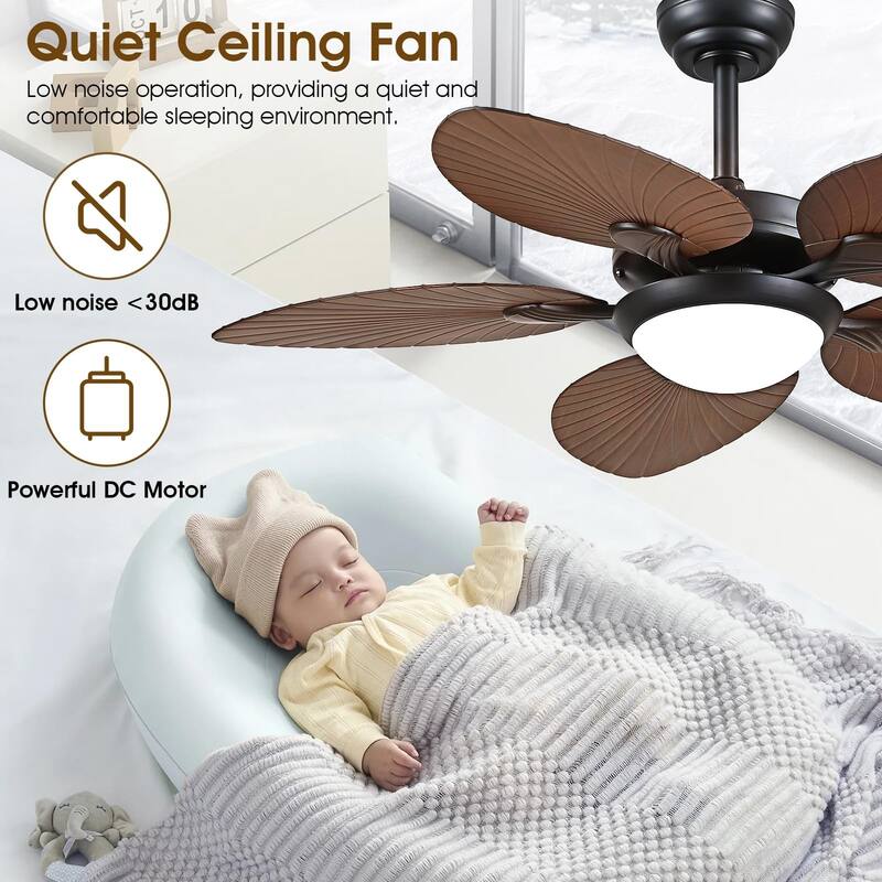 44"/52" Palm Leaf Tropical Ceiling Fan with Light,Indoor and Outdoor Ceiling Fan,Waterproof
