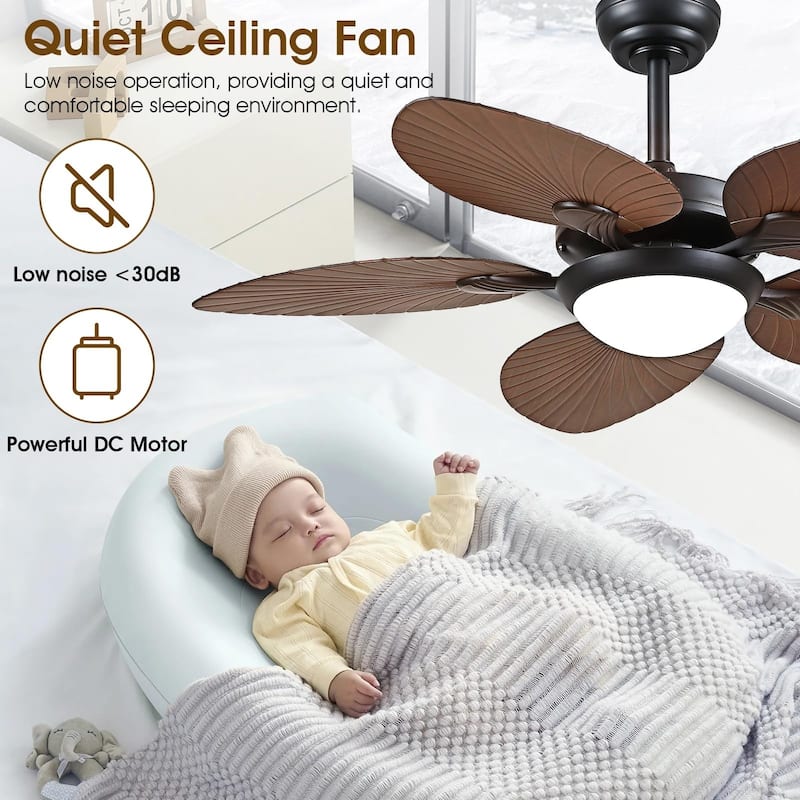 Kviflon 44" Wood GrainTropical Ceiling Fan with Light and Remote,Indoor and Outdoor Ceiling Fan,Waterproof - 44 Inches