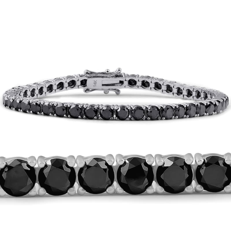 Pompeii3 White Gold Black Diamond Round-Cut Tennis Bracelet 11 1/2Ct 7"