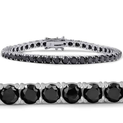 Pompeii3 White Gold Black Diamond Round-Cut Tennis Bracelet 11 1/2Ct 7"
