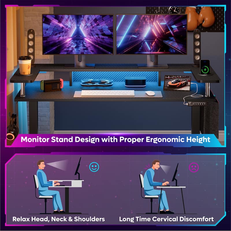 Electric Standing Desk Height Adjustable Computer Desk with Storage and Monitor Stand