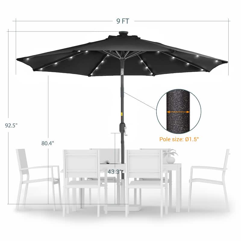 LIVOOSUN 9Ft Patio LED Market Umbrella Outdoor Table Steel Umbrella