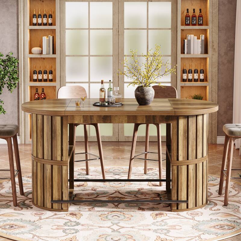 63" Bar Height Table for 4-6, Industrial High Pub Bar Table with Storage