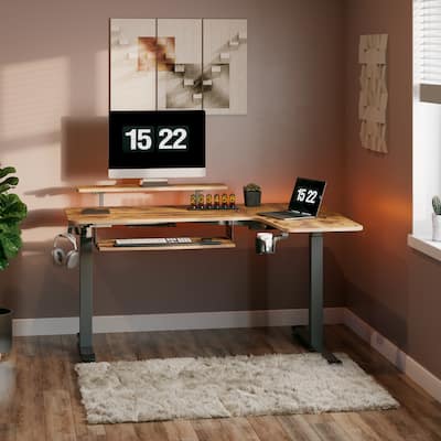 Eureka 61" Modern Home Office L-shaped Desk Electirc Adjustable Standing Corner Desk