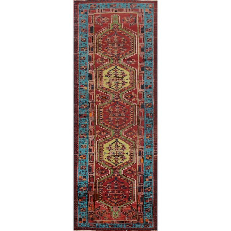 Hand Knotted Oriental 100% Wool Carpet Traditional Tribal Red Ardebil Runner Rug - 10' 6'' X 3' 0''