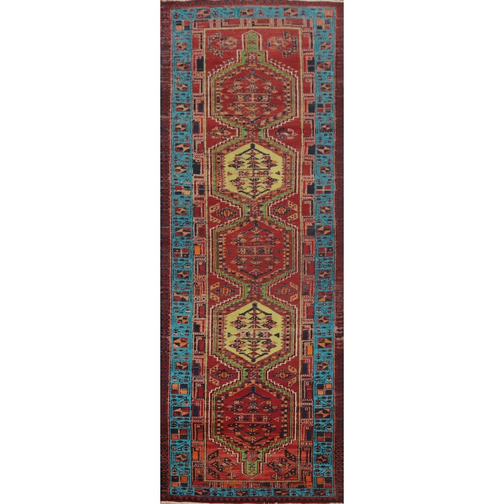 Hand Knotted Oriental 100% Wool Carpet Traditional Tribal Red Ardebil Runner Rug - 10' 6'' X 3' 0''