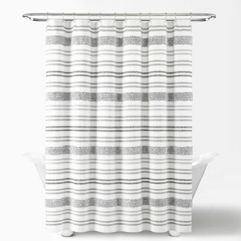 Lush Decor Modern Tufted Stripe Woven Yarn Dyed Eco-Friendly Recycled Cotton Shower Curtain Single