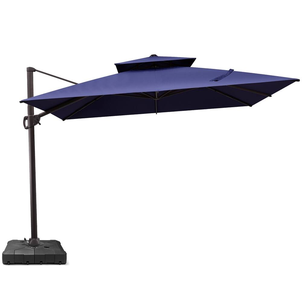 Outdoor Shade 10 x 10ft Double Top Square Patio Cantilever Umbrella with Weights Base