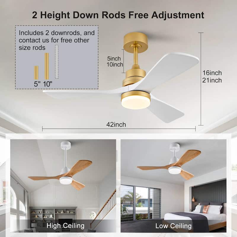 Hot sales 42 Inch Indoor Ceiling Fan With Dimmable LED Light 3 Solid Wood Blades Remote Control Reversible DC Motor