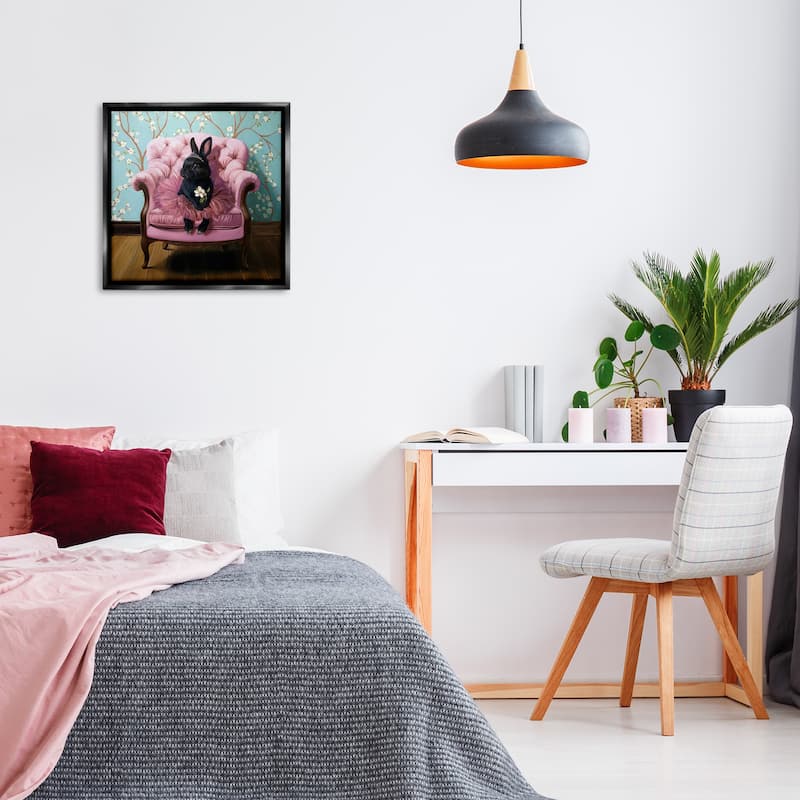 Stupell Girlie Rabbit in Tutu Framed Floater Canvas Wall Art Design By Lucia Heffernan