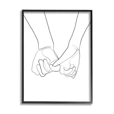 Stupell Fluid Line Abstract Couple Holding Hands Black White Framed Wall Art