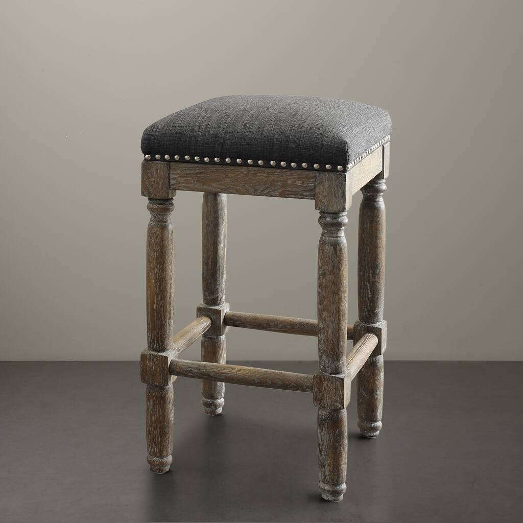Rustic Handcrafted Solid Wood Counter Stools with Nailhead Trim, Set of 2