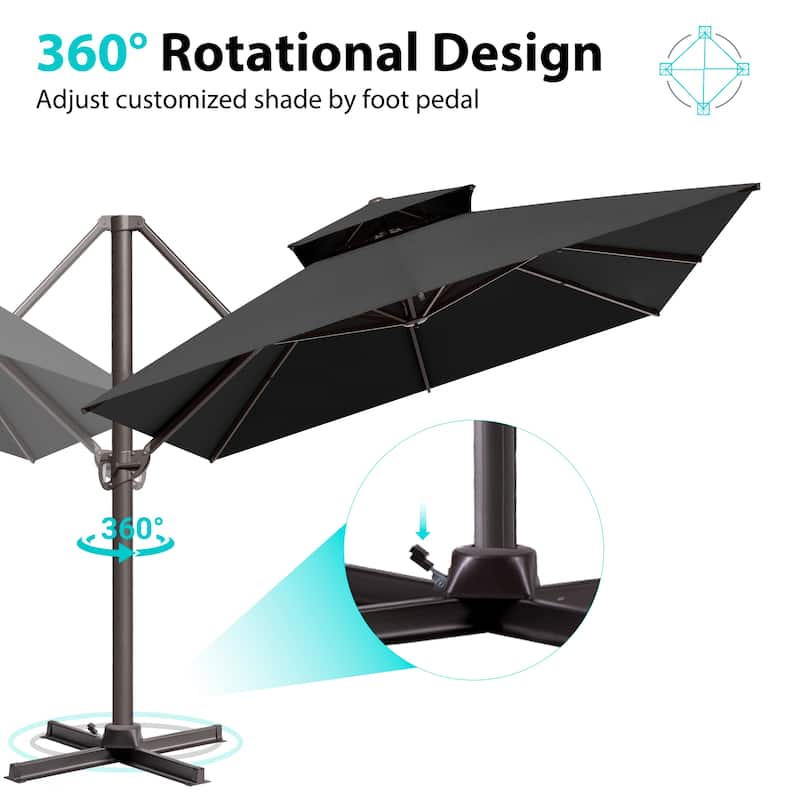 10 X 13 Ft Patio Aluminum Double Top Cantilever Umbrella with Wheel Base