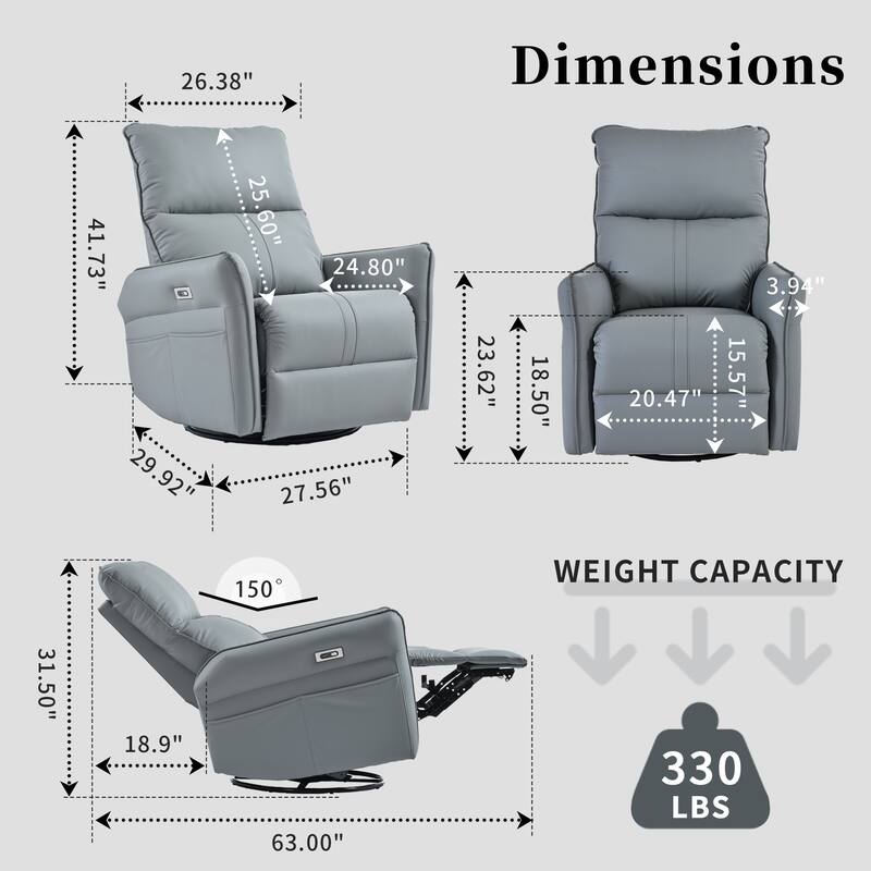 270° Swivel Rocker Power Recliner with USB Ports