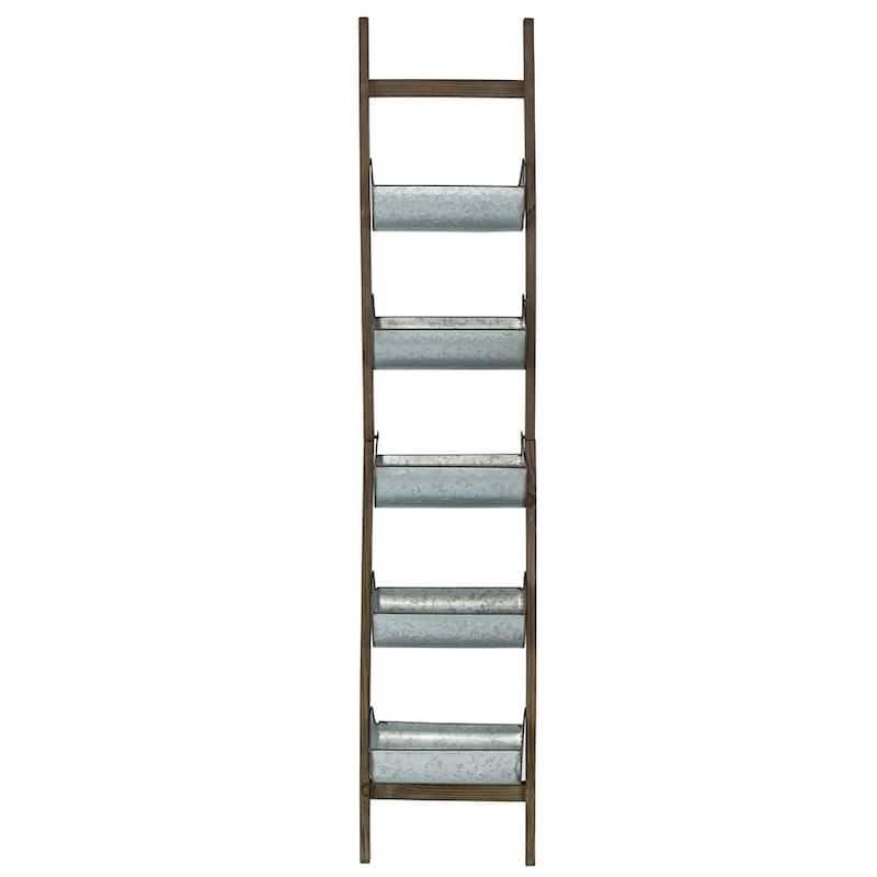 Farmhouse Foldable Reed Galvanized and Wood Ladder Planter 14.2" x 7.5" x 70.9"