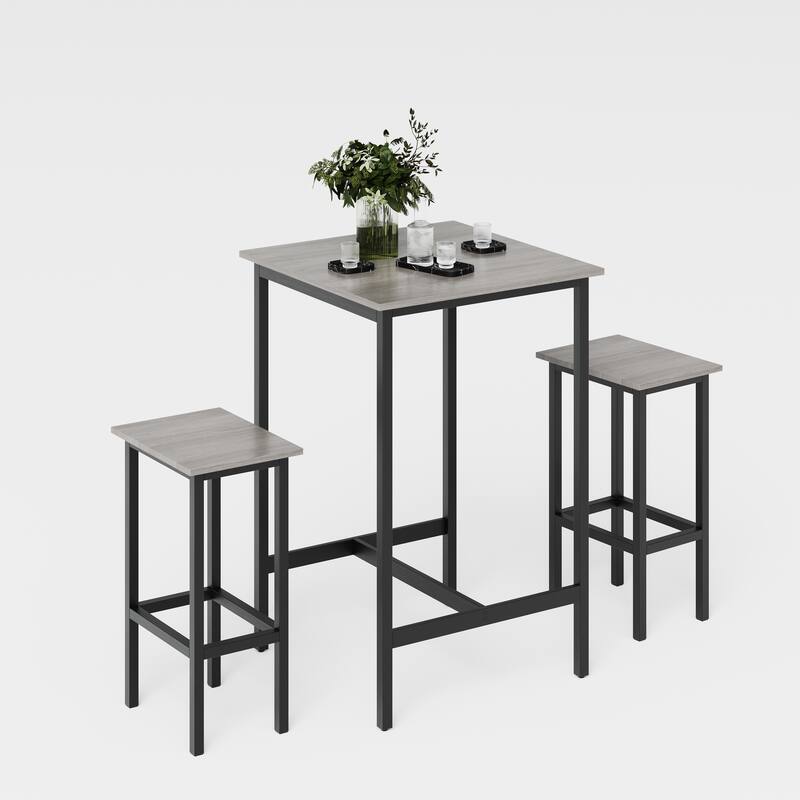Bar Table Set with 2 Stools Compact Space Saving Design 300LB Capacity