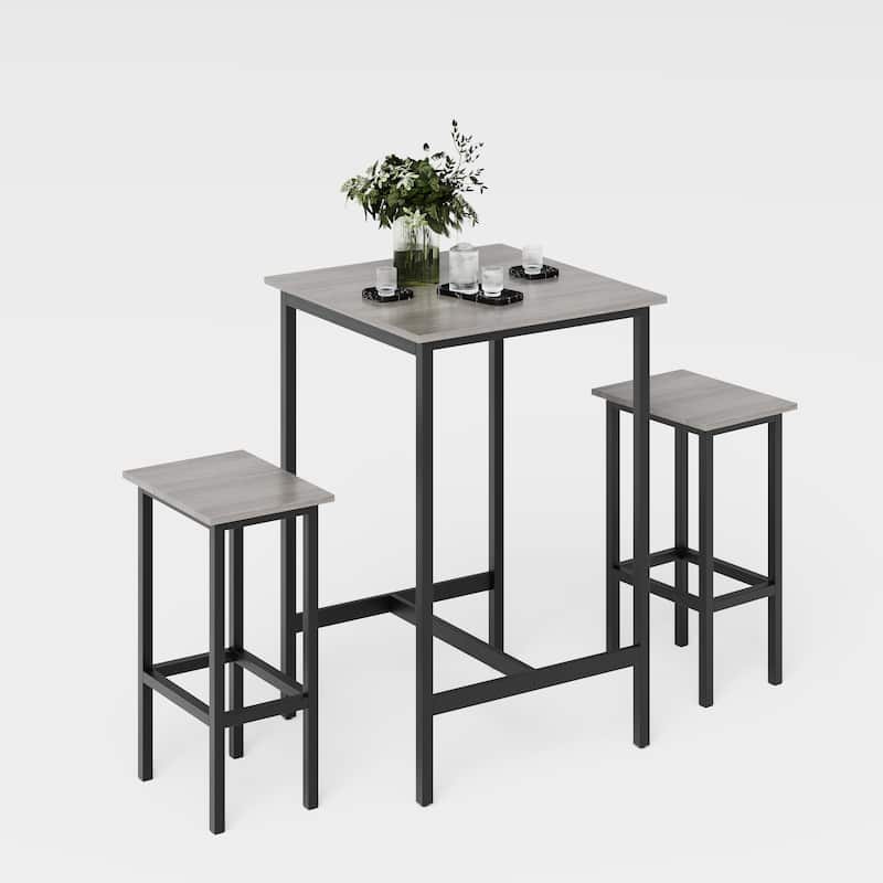 Minimalist Bar Set with 2 Stools, Grey Dining Table Coffee Table Breakfast Nook with Backless Stools - Grey