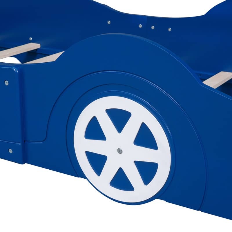 Twin Size Race Car-Shaped Platform Bed,Blue Kids Bed