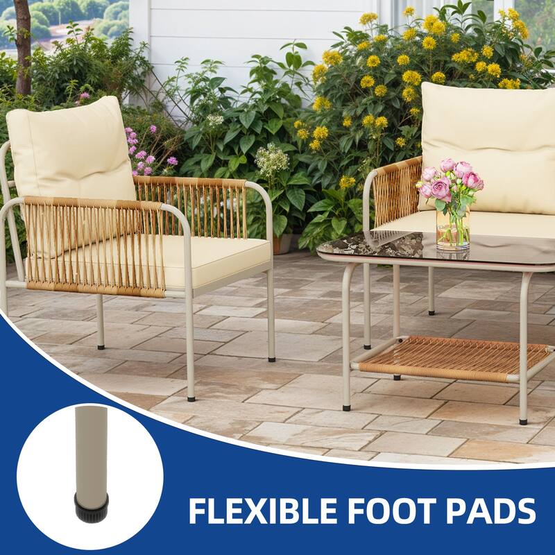 Moasis 4 Pieces All-Weather Patio Furniture Set,Outdoor Bistro Conversation Set with Beige Cushions and Coffee Table