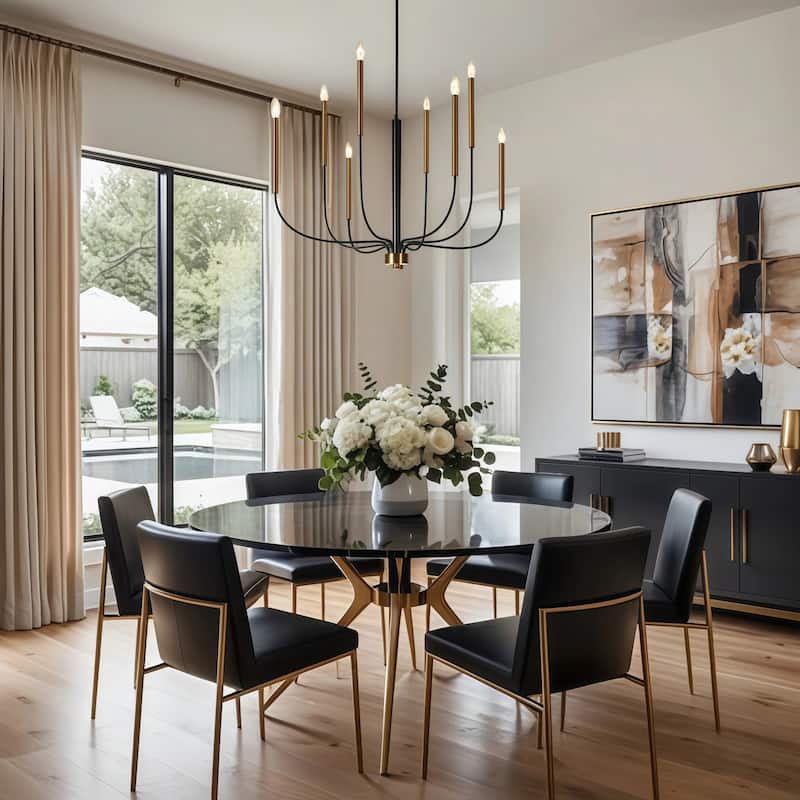 Modern 8-Light Chandelier Black Gold Classic Candle Light for Dining Living Room - Dia. 36.8" x H 25.5"