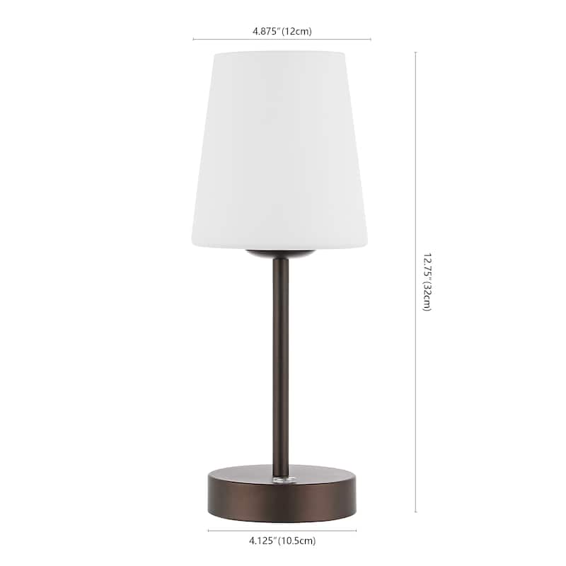 Eli 12.75" Modern Minimalist Iron Wireless Rechargeable Integrated LED Table Lamp, Nickel/White by JONATHAN Y
