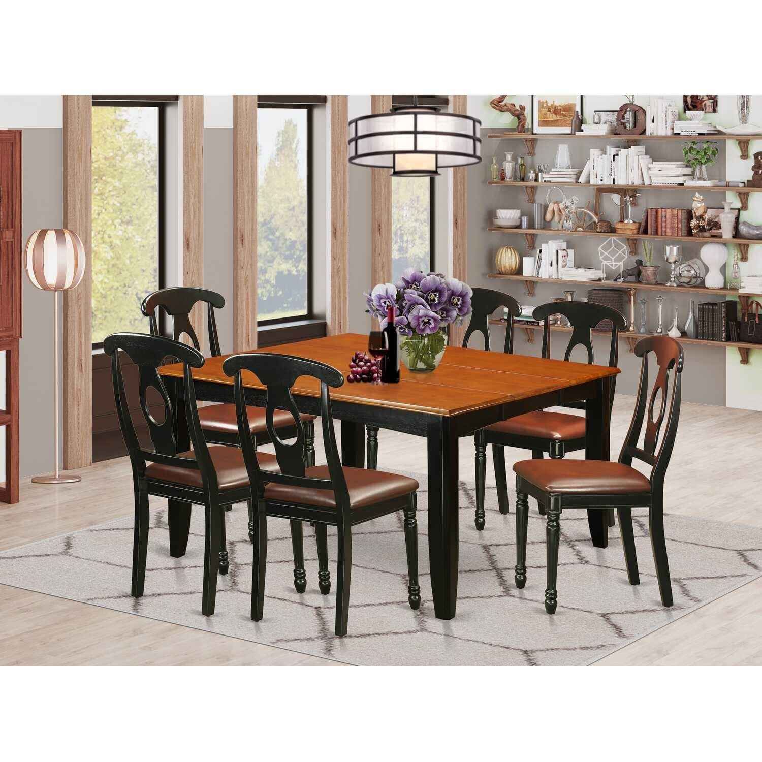 HomeStock 7-Piece Square Black & Cherry Finish Solid Wood Top Dining Table with 6-Chairs