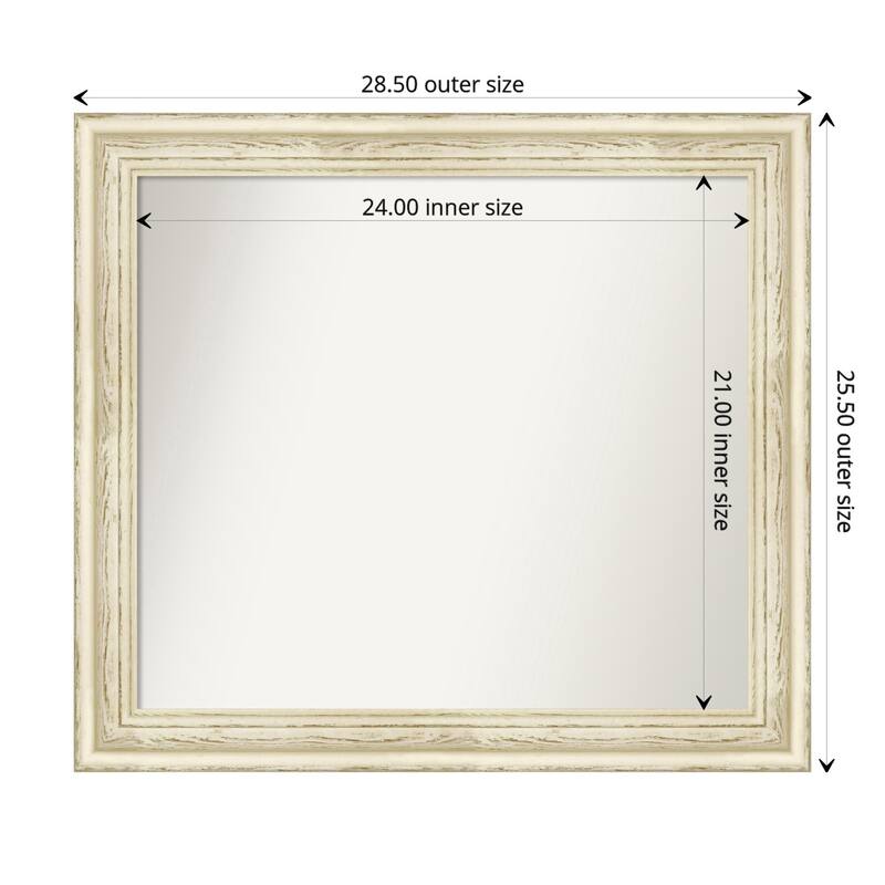 Country White Wash Framed Non-Beveled Custom Wall Mirror, Bathroom Vanity Mirror - Outer Size: 28.5 x 25.5