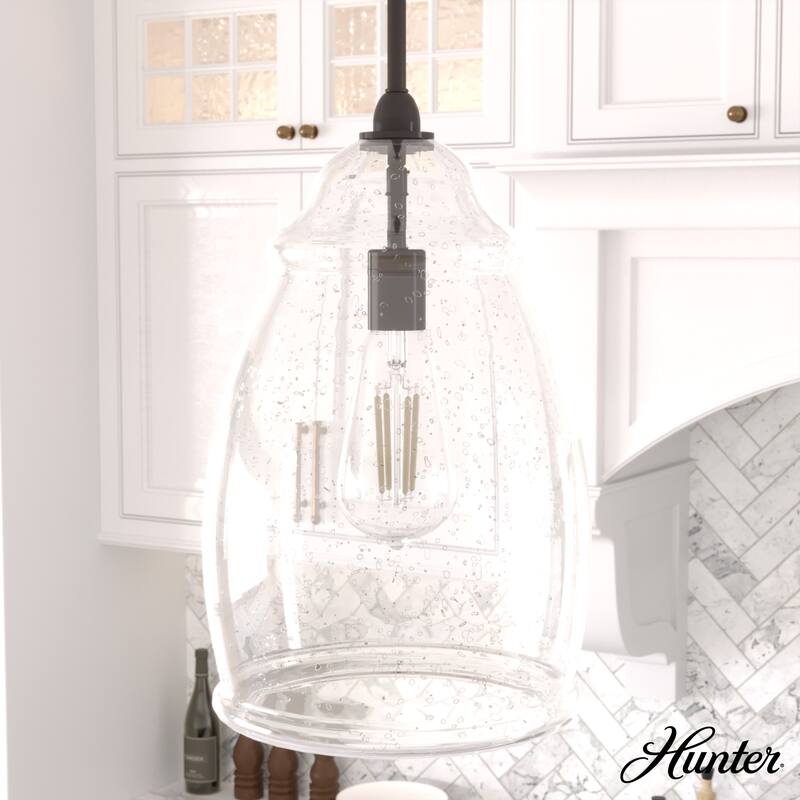 Hunter Dunshire 1-Light Dome Pendant - Kitchen Island, Dining Room, Entry - Modern Farmhouse, Transitional, Contemporary - 10-inch Seeded - Noble Bronze