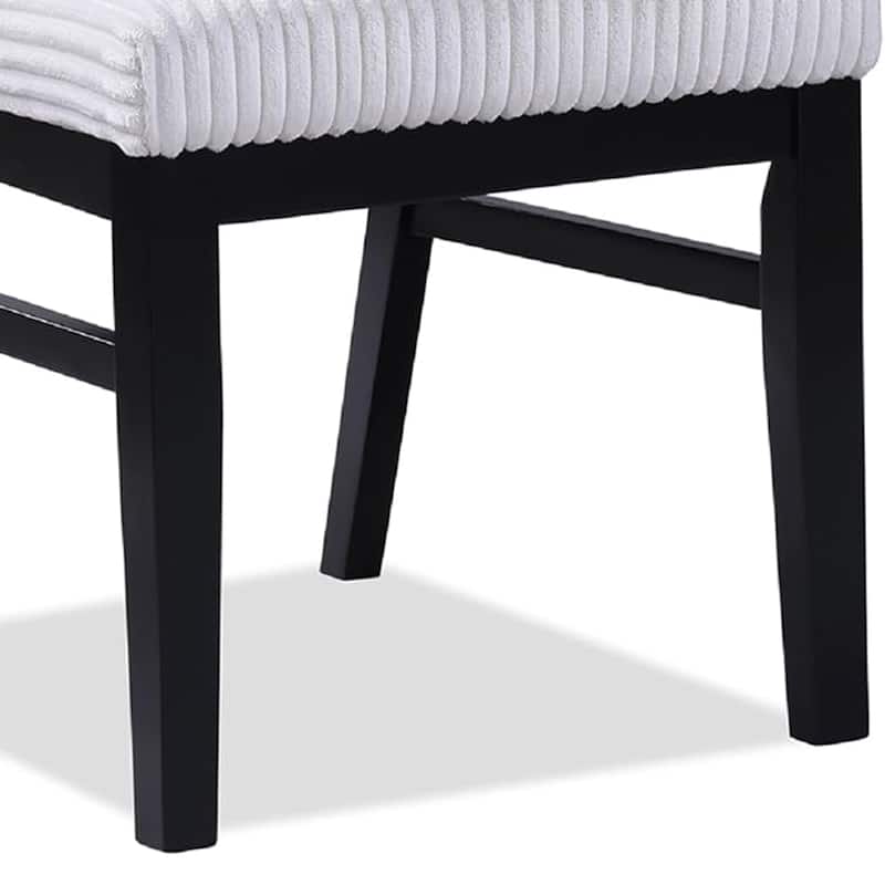 Haly Dining Chair Set of 2, White Fabric Padded Seat, Black Wood Legs
