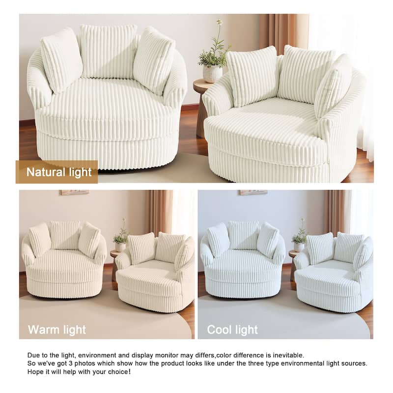 UIXE Oversize 43" Plush Corduroy Swivel Barrel Chair Comfy Accent Chair For Living Room