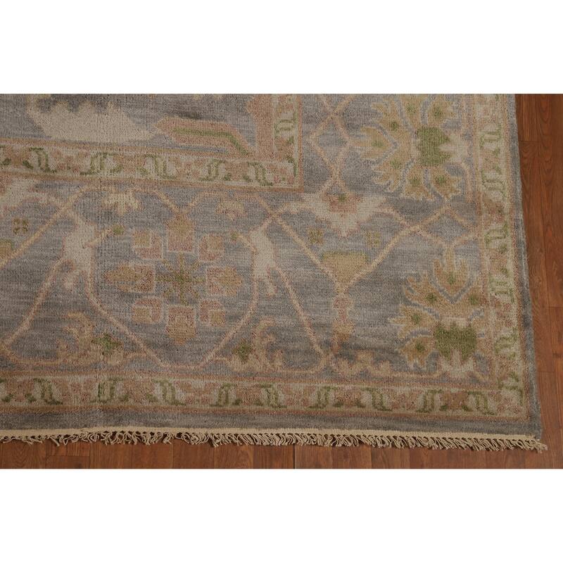 All-Over Gray Oushak Indian Area Rug Hand-Knotted Wool Carpet - 9'3" x 12'0"