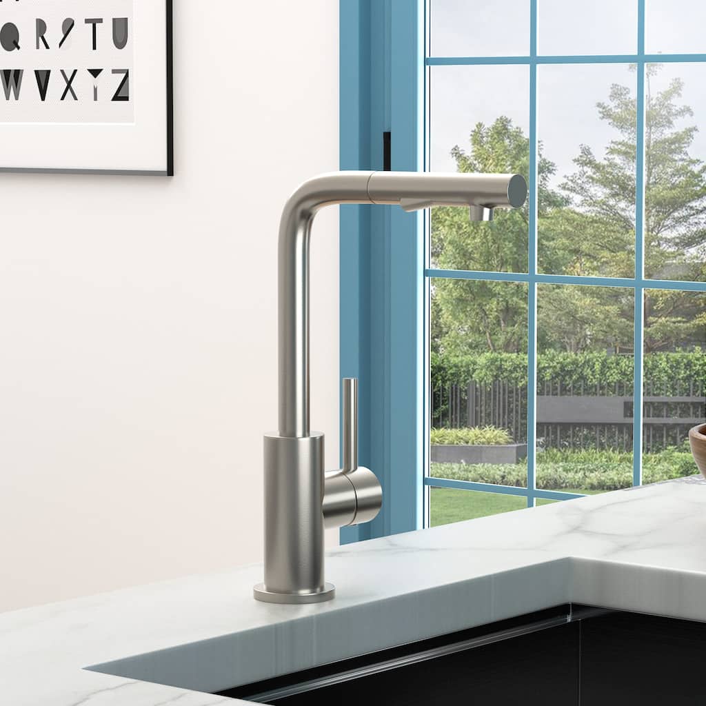 Single Handle Brushed Nickel Kitchen Sink Faucet with Pull Out Sprayer Stainless Steel Kitchen Faucet with Dual Modes Spout