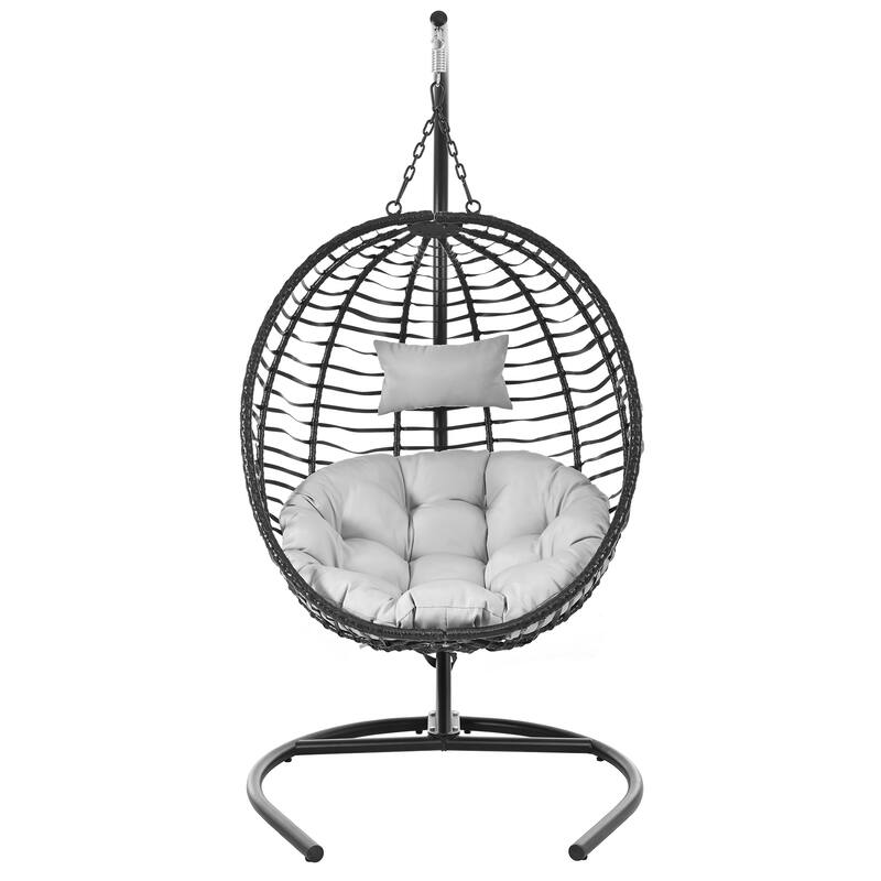 Single Person Folding Wicker Hammock Swing Chair with Adjustable Anti-Slip Feet