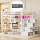 preview thumbnail 14 of 20, Full Size Loft Bed with LED Light & Charge Station, Metal Loft Bed with Desk and Staircase, Loft bed with Wardrobe for Kids