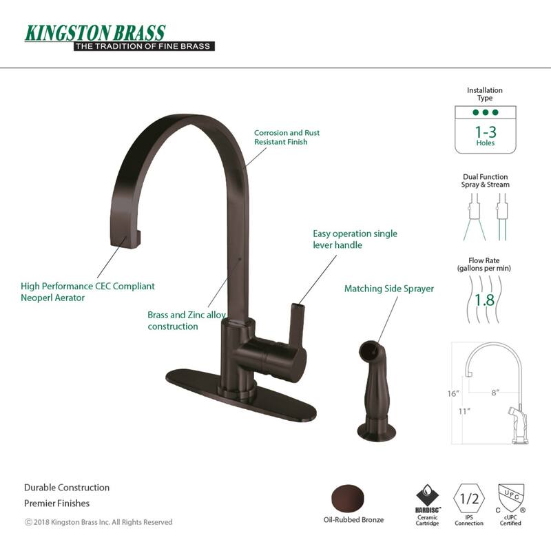 Continental 1-Handle Kitchen Faucet with Side Sprayer