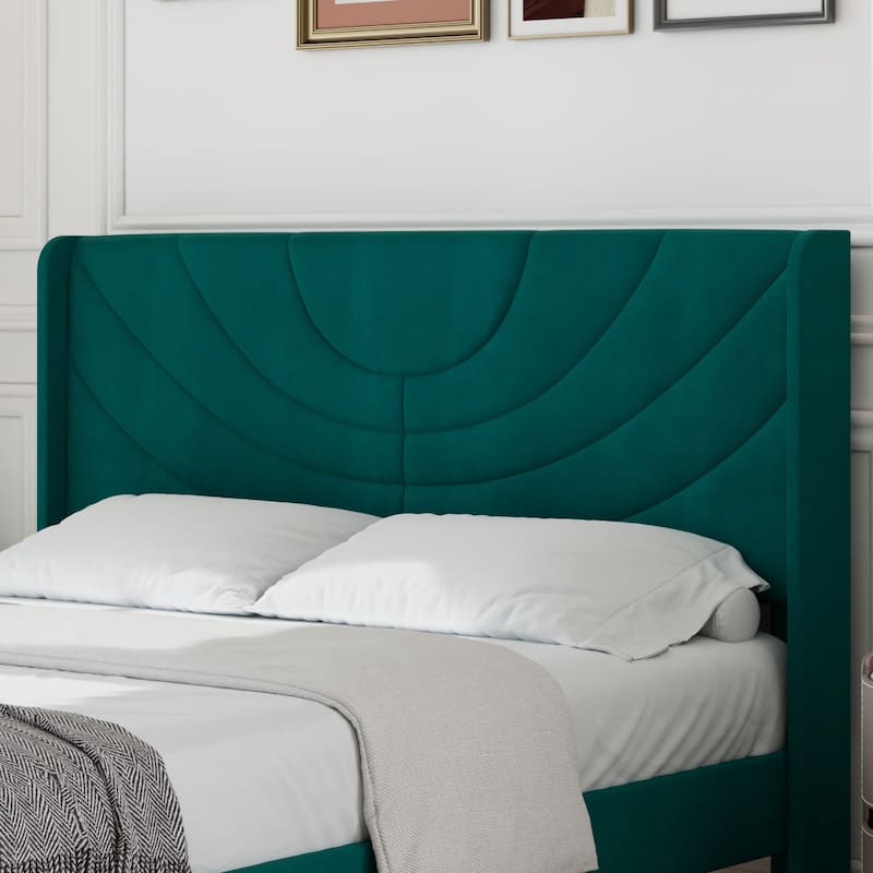 Javlergo Upholstered Bed Frame with Wingback Panel Headboard, No Box Spring Needed