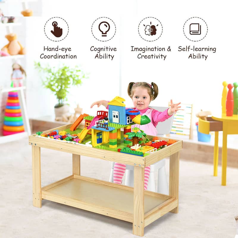 Gymax Patented Wood Kids Activity Play Table Block Table Multifunction - 32.5'' x 17'' x 19.5''