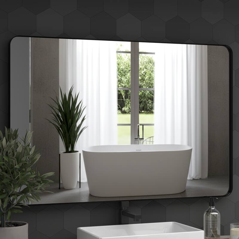 24 Inch Black Metal Framed Rectangular Tempered Bathroom Mirror for Wall - 35.63