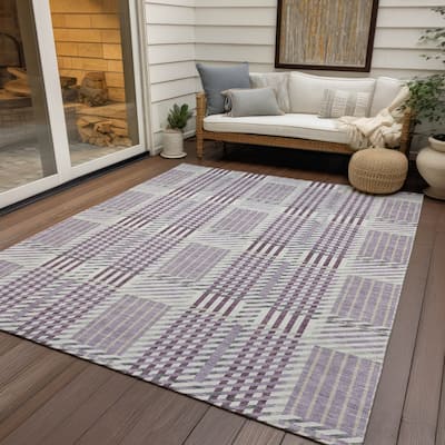 Machine Washable Indoor/ Outdoor Geometric Stripe Chantille Rug