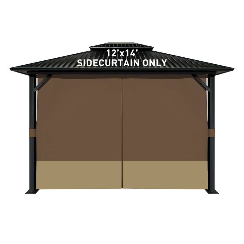 Aoodor Gazebo Curtain Replacement - Patio Privacy Curtains with Double Zipper(Curtain Only) - 12'x14' - Coffee and Khaki