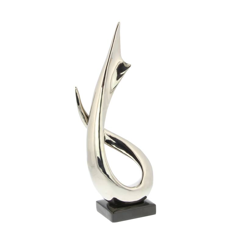 Silver Porcelain Ceramic Abstract Decorative Sculpture with Black Base