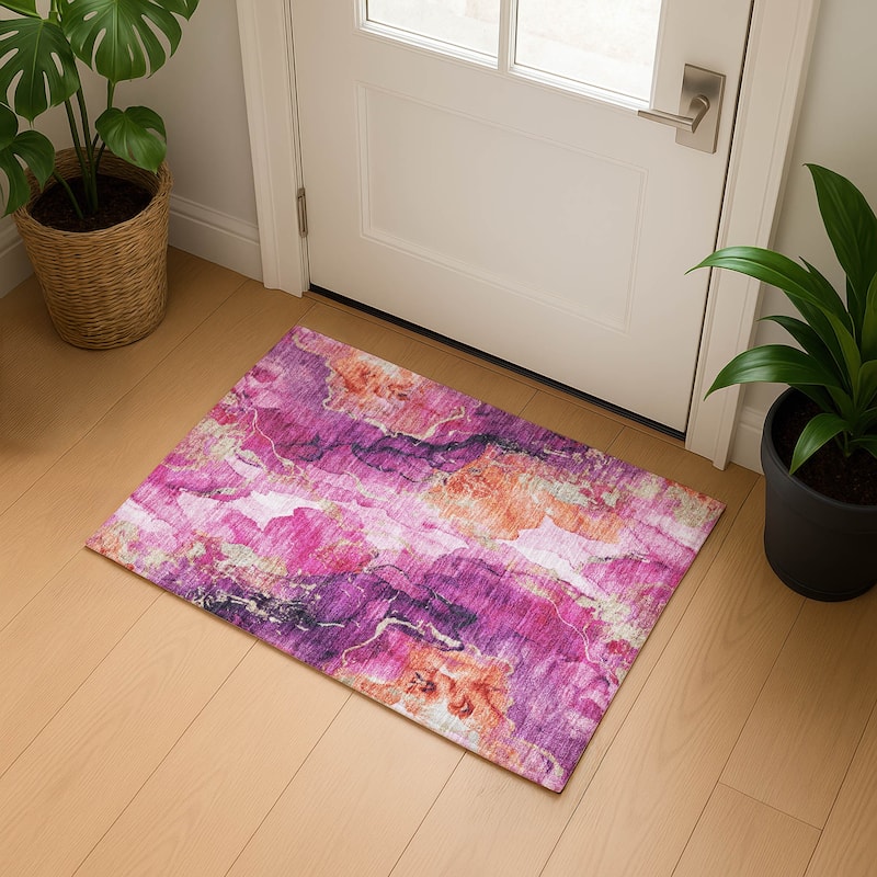 Premium Washable Super Soft Modern Contemporary Mayfield Rug - Garnet - 1'8" x 2'6"