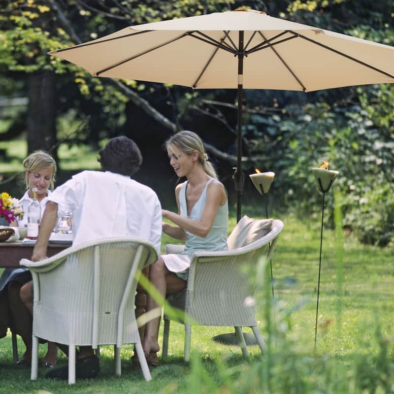 Nuu Garden Outdoor 7.5' Round Beige Patio Vented Umbrella, Crank, Push Button Tilt